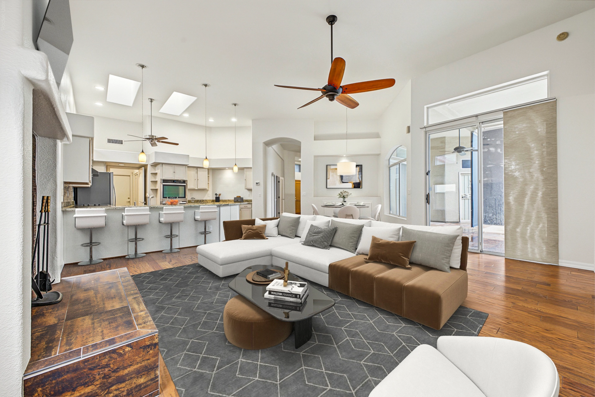 Staged Florida living room with sofa and decor